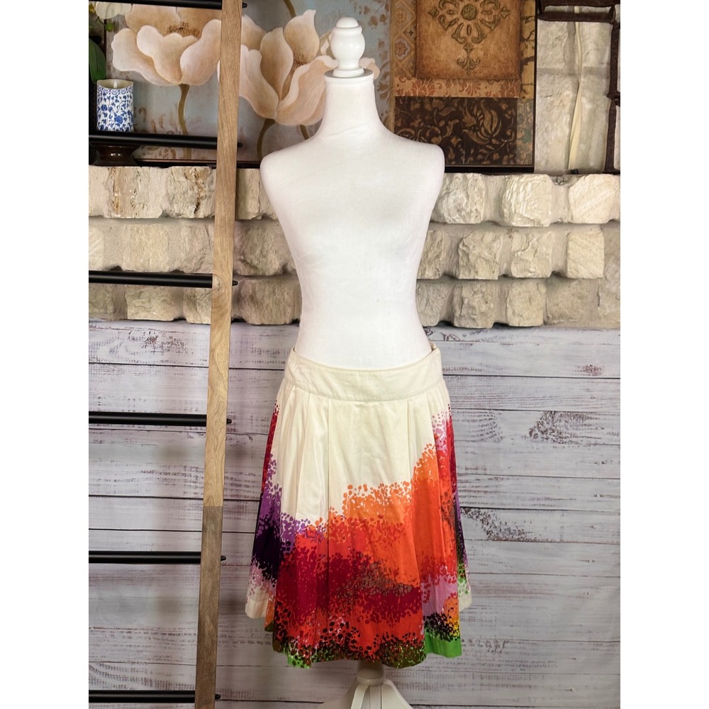 Anthropologie Cordelia Multi-Color Abstract Dot Pleated Cotton Skirt Size 4 - Picture 2 of 7